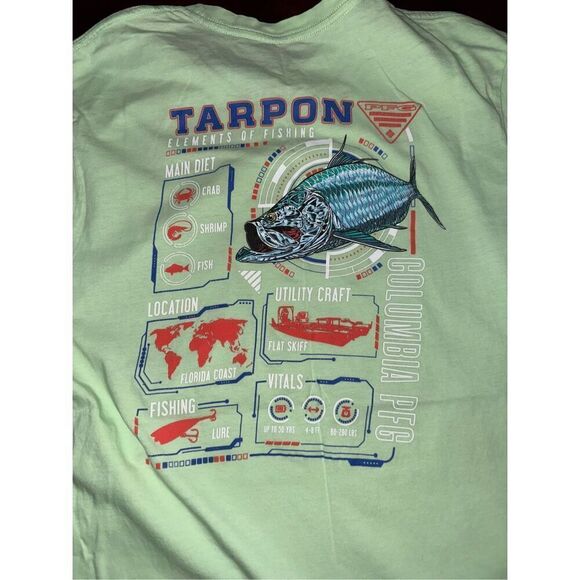 Columbia PFG Light Green Tarpon Fish Mens Short Sleeve Tee Size Large - Picture 3 of 5